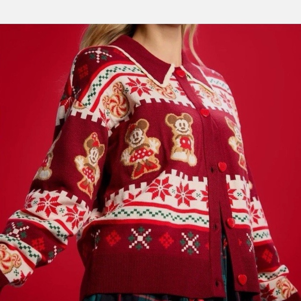 DisneyParks Mickey & Minnie Gingerbread Christmas Cardigan By Her Universe